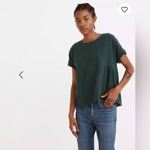 NWT XS Madewell Lightspun Cuff Sleeve Shirred Top in Smoky Spruce